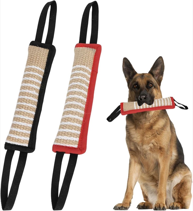 Bite pillow tug toy — foam-filled fabric pillow with handles built for full-mouth tugging