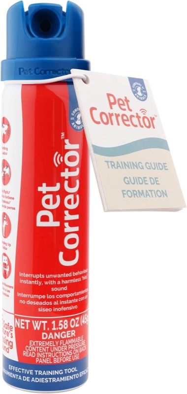 Pet corrector spray — compressed-air canister that emits a short hiss; only used as directed