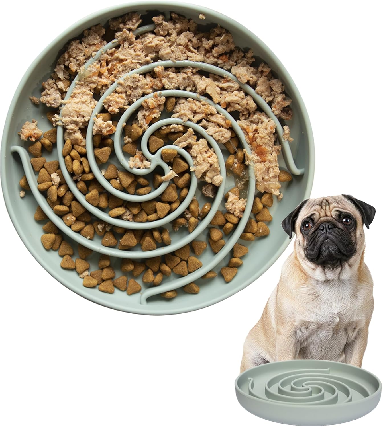 Slow feeder dog bowl with built-in ridges that force slow eating