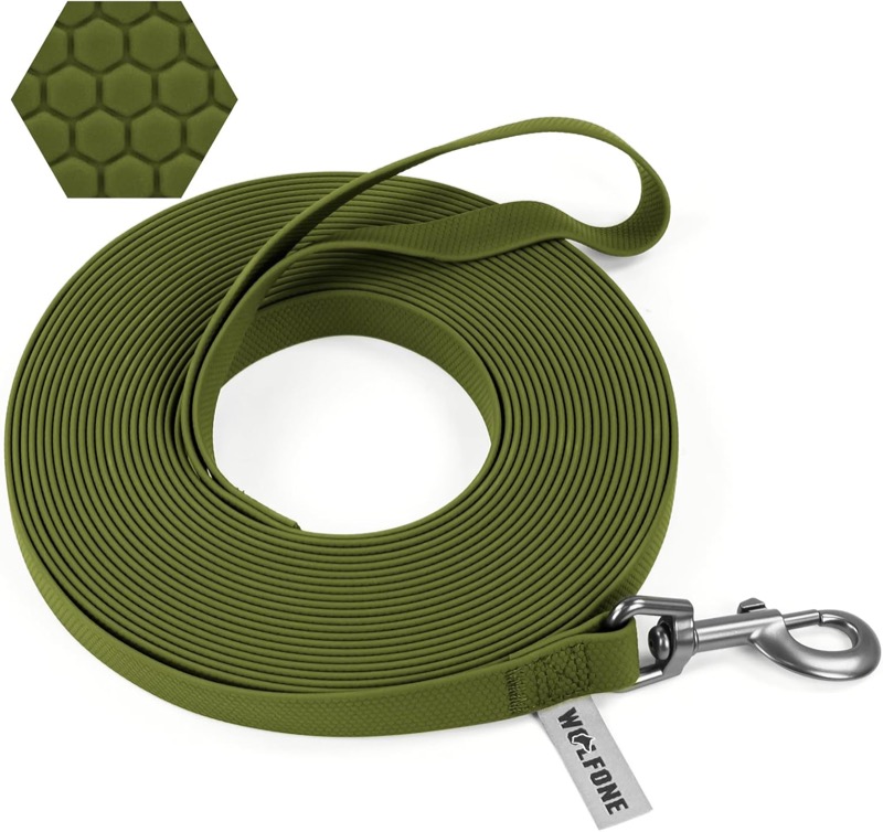 Olive green 3 metre waterproof long lead coiled with clip, for EXPLORE mode